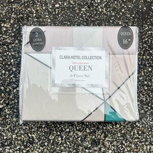 Hotel Collection Cream and Green Sheets Queen Set
